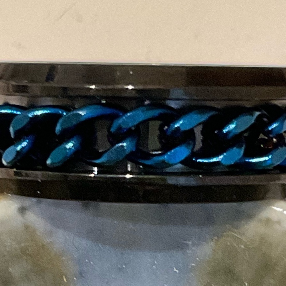 Rotating  Unisex Black & Blue Stainless Steel Fidget Ring - Picture 12 of 12